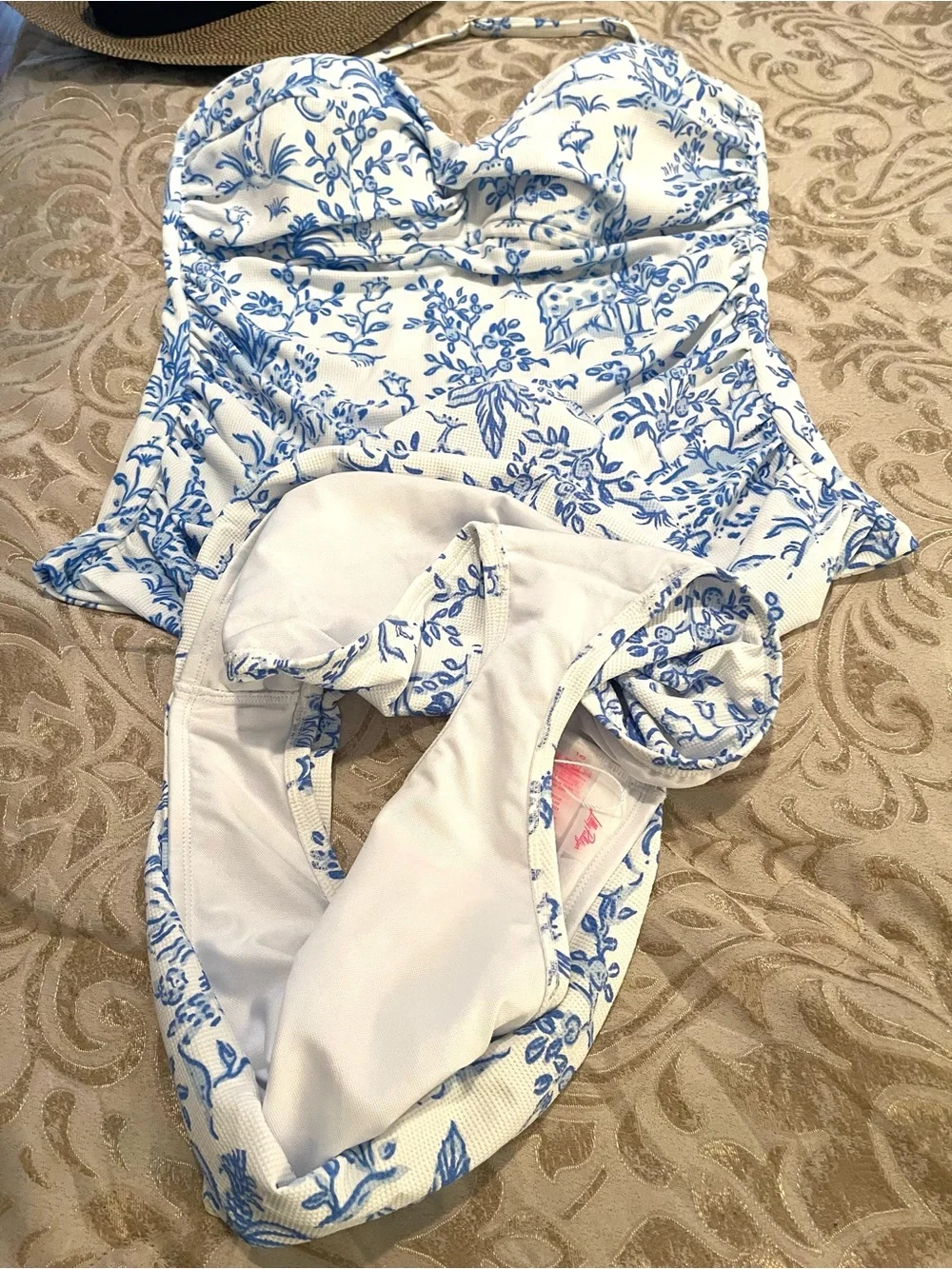 Lilly Pulitzer White and Blue Floral One-Piece Swimsuit